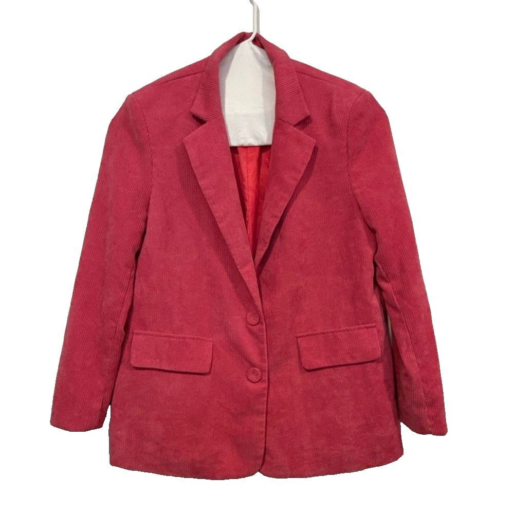 Vintage Womens Blazer Size M Pink Corduroy Two Button Pockets Stylish Fit